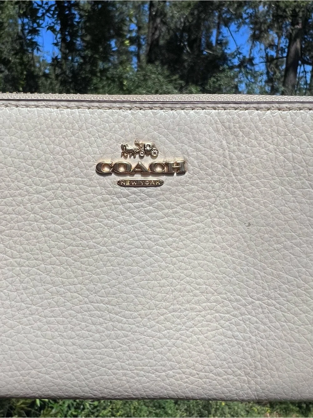 COACH Long Zip-Around White Pebble Leather Wallet with Gold Hardware AUTHENTIC